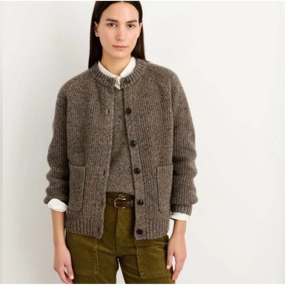 Alex Mill Cardigan Donegal Merino Wool XS Brown Chunky Ribbed Knit Sweater